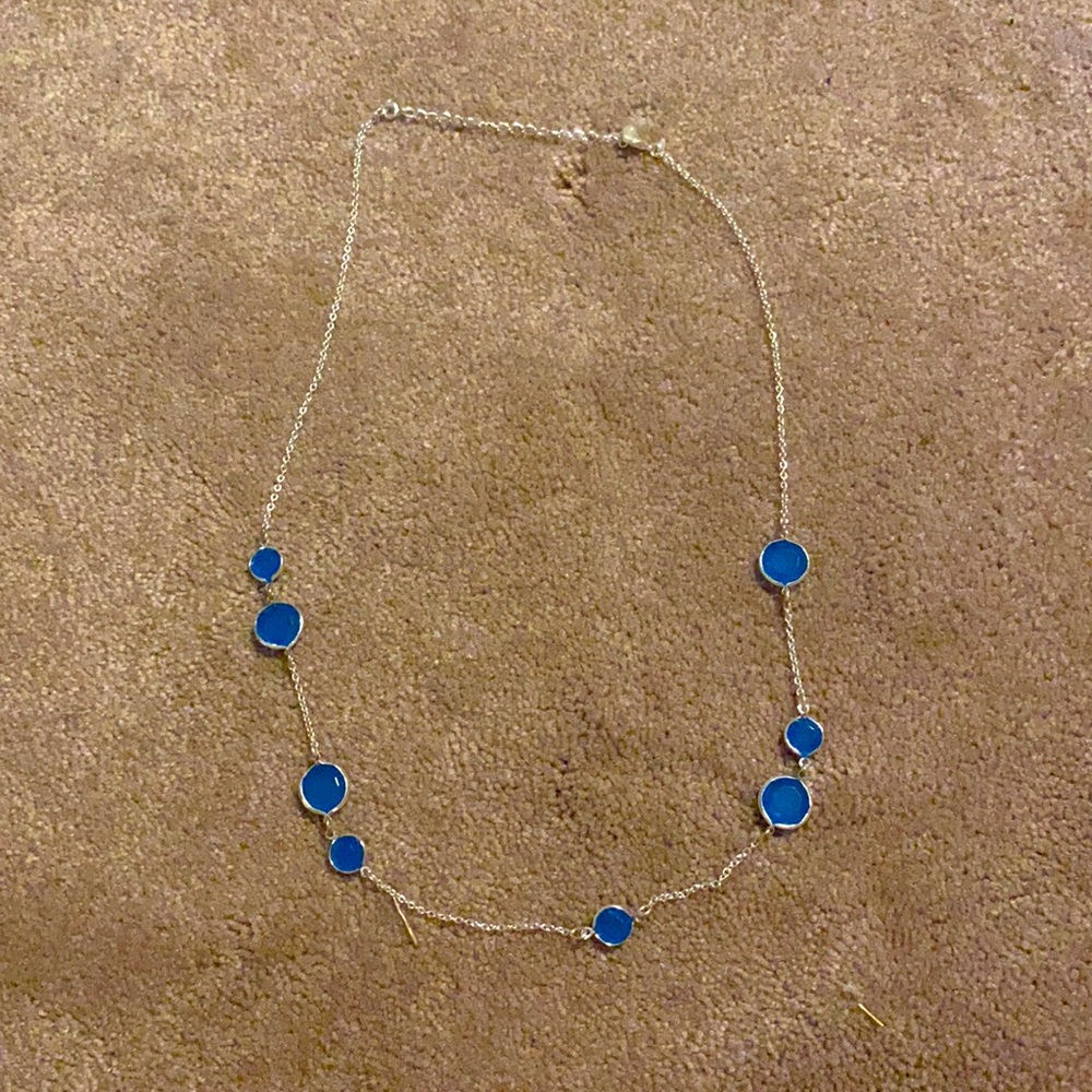 SILVER PLATED Blue Plastic Gem Necklace
